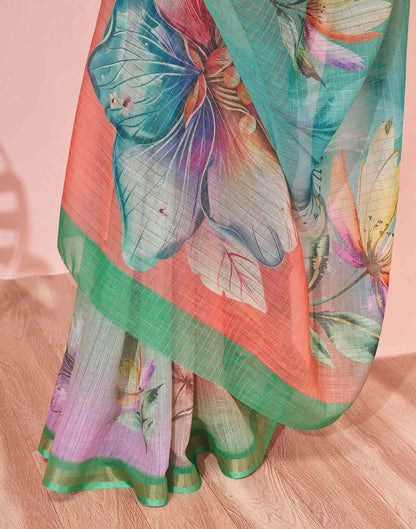 Light Green Linen Floral Printed Saree