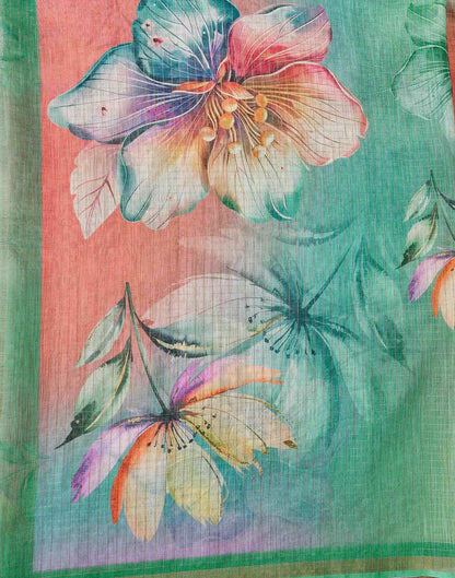 Light Green Linen Floral Printed Saree