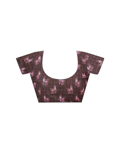 Magenta Linen Floral Printed Saree
