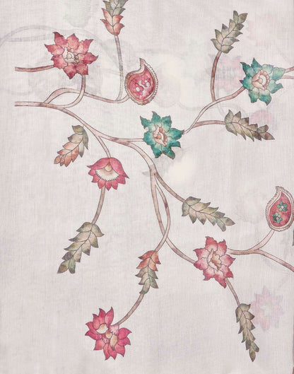 White Linen Floral Printed Saree