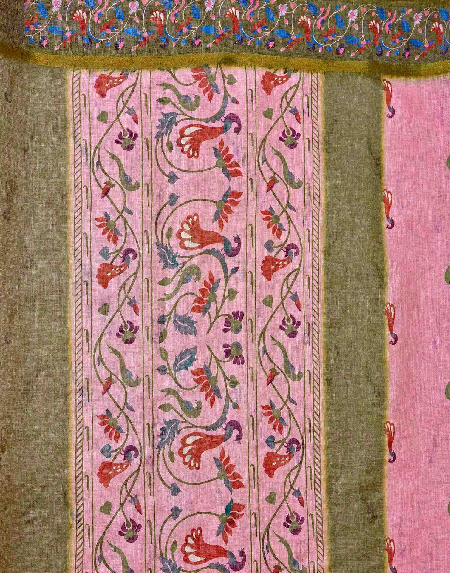 Light Pink Linen Printed Kalamkari Saree