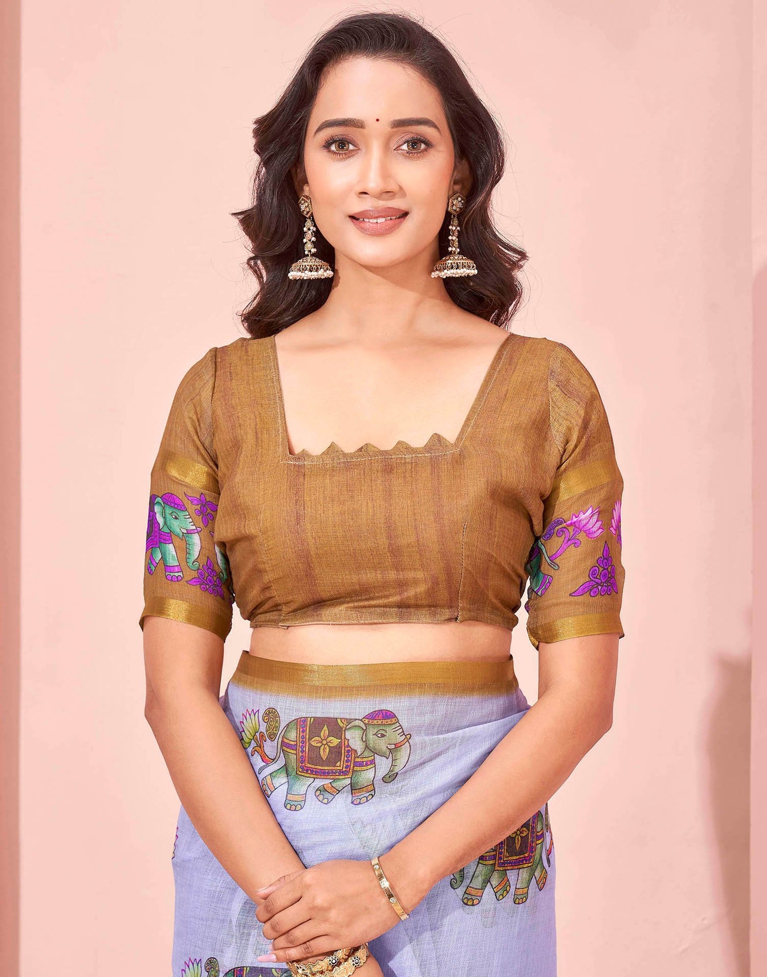 Light Blue Linen Printed Kalamkari Saree