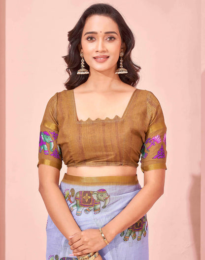 Light Blue Linen Printed Kalamkari Saree