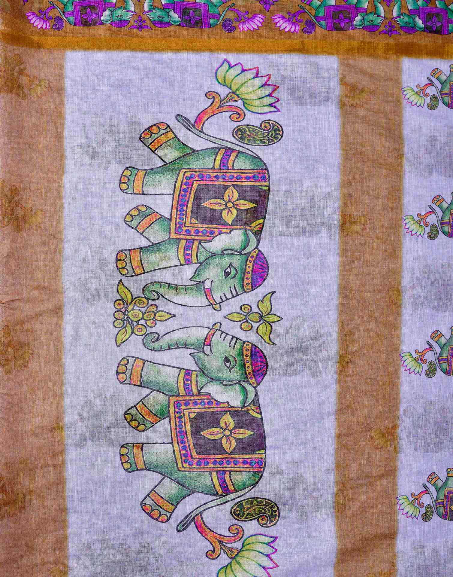 Light Blue Linen Printed Kalamkari Saree
