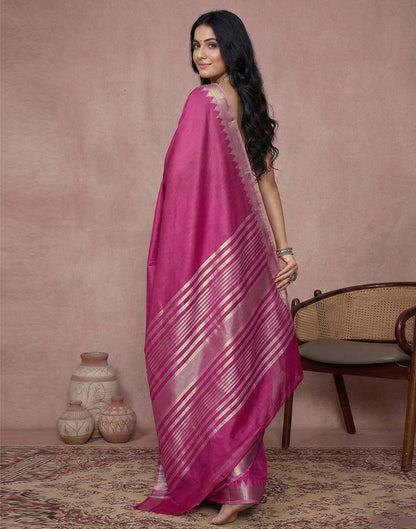 Pink Cotton Silk Woven Border Saree
