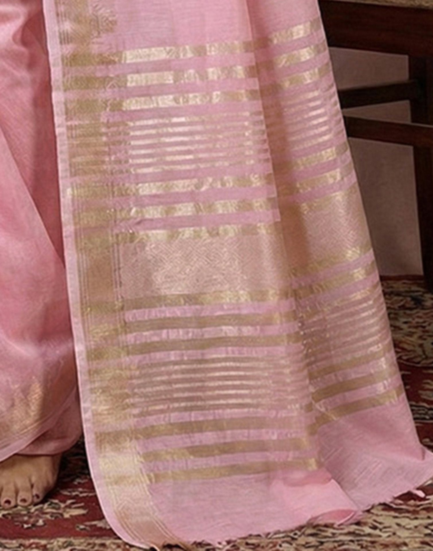 Coral Pink Cotton Silk Woven Border Saree