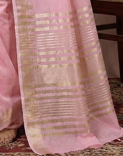 Coral Pink Cotton Silk Woven Border Saree
