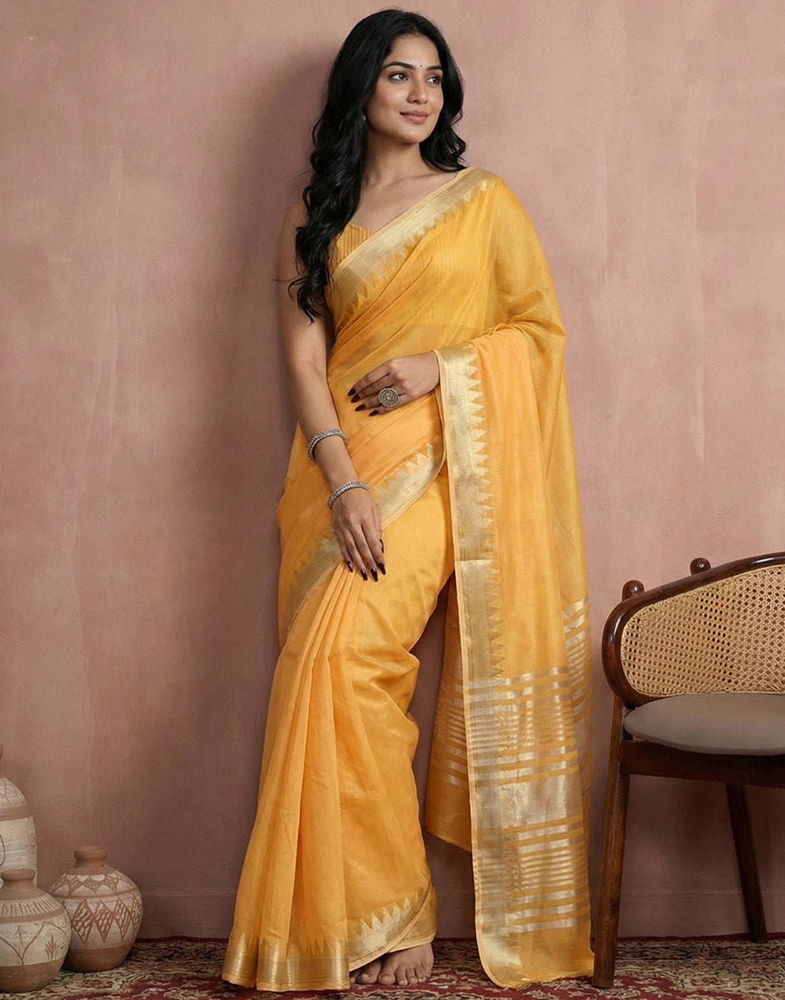 Yellow Cotton Silk Woven Border Saree