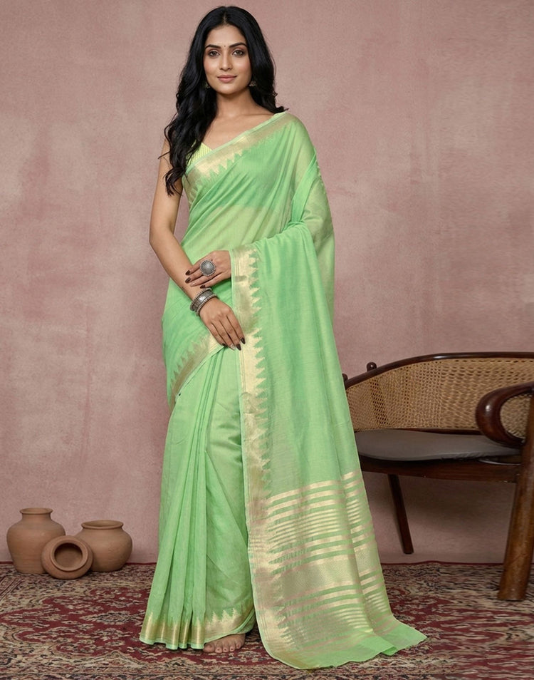 Mint Green Cotton Silk Woven Border Saree