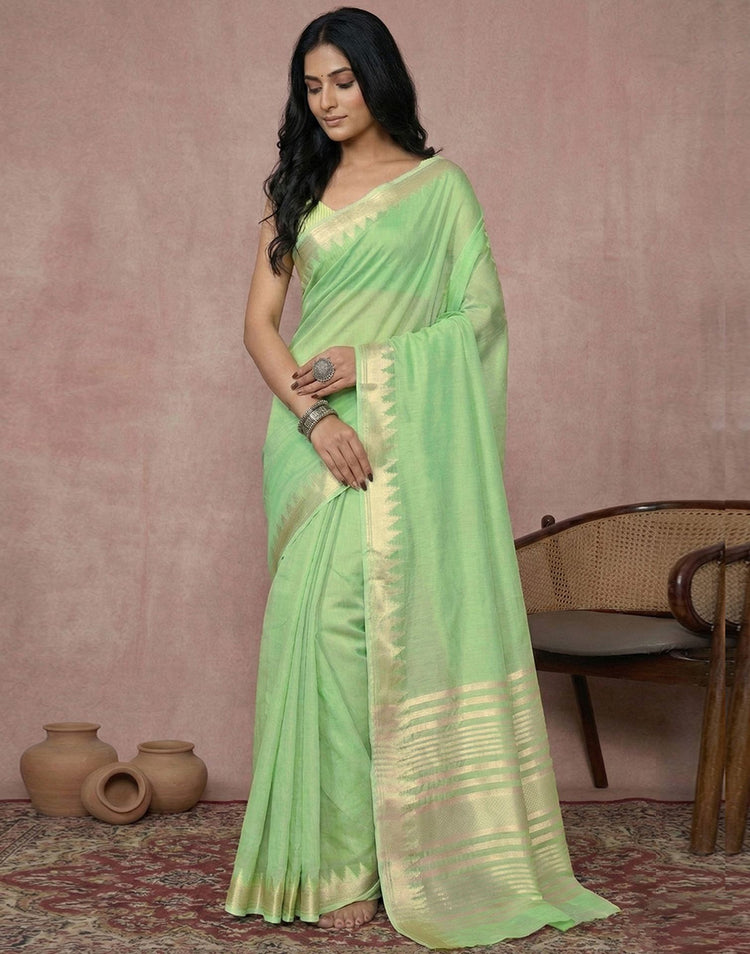 Mint Green Cotton Silk Woven Border Saree
