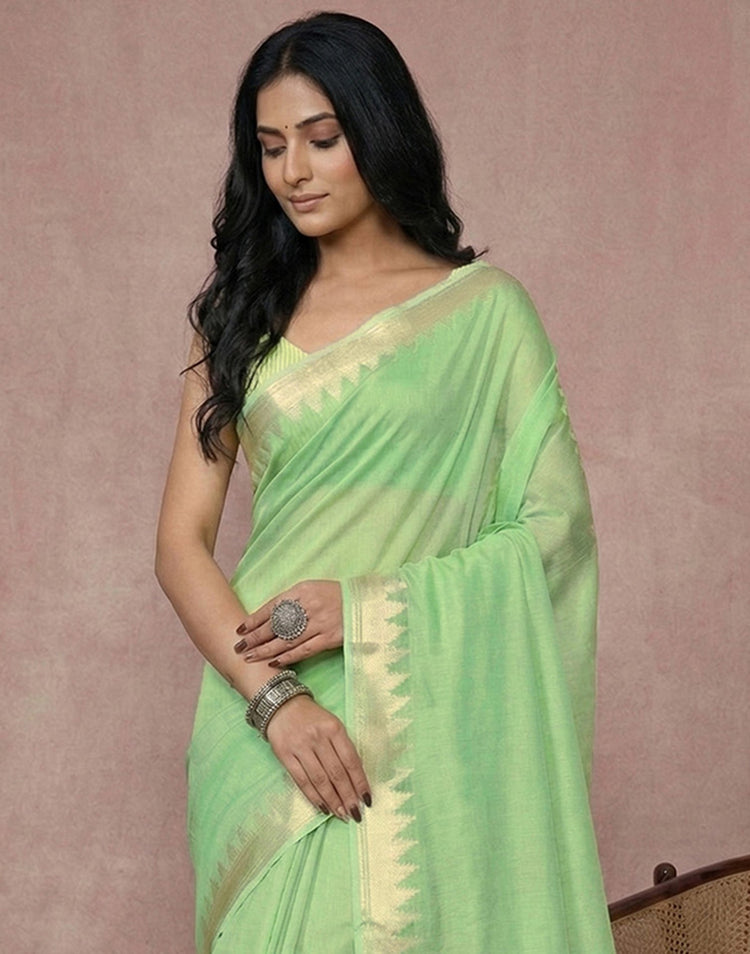Mint Green Cotton Silk Woven Border Saree