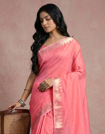 Peach Cotton Silk Woven Border Saree