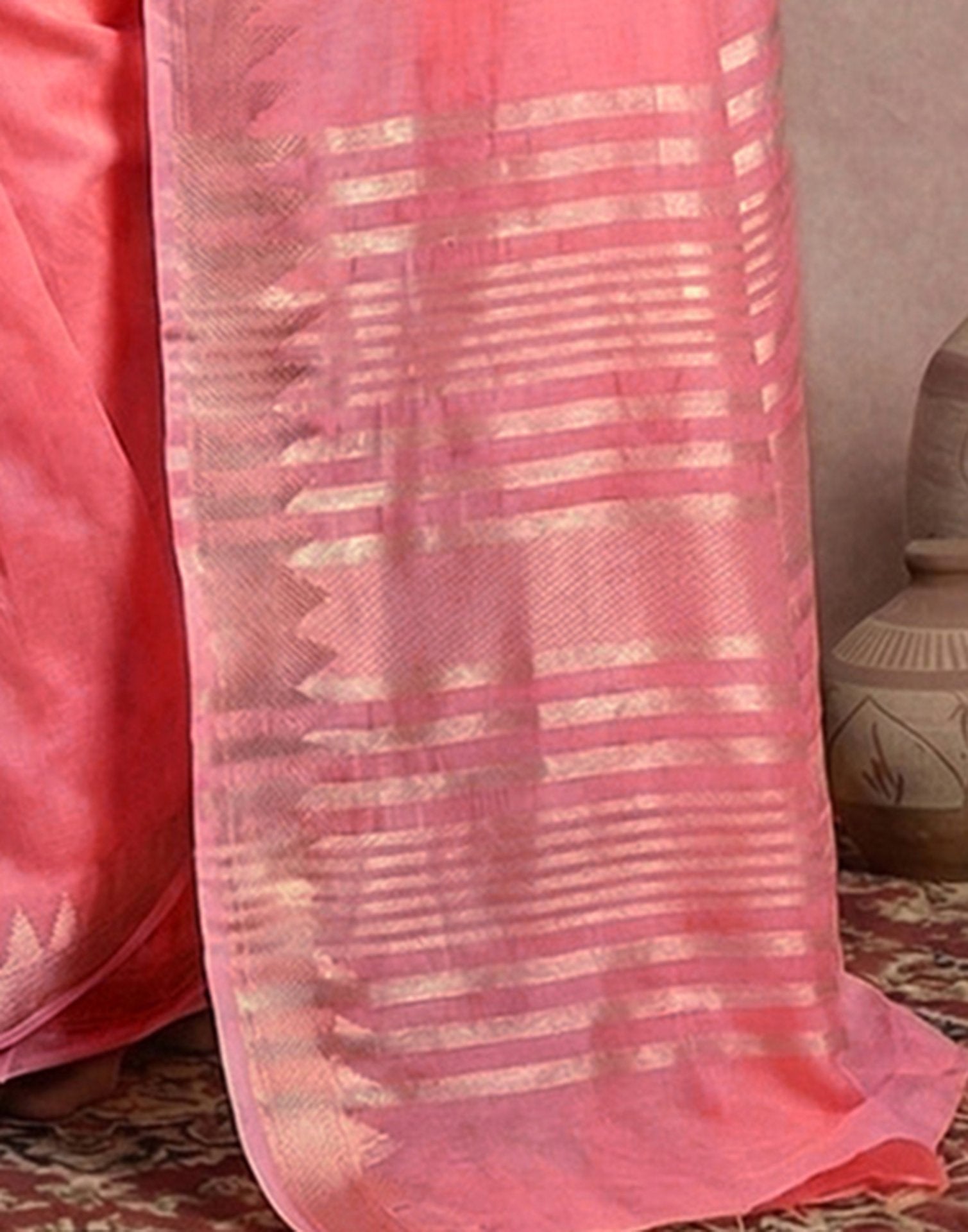 Peach Cotton Silk Woven Border Saree