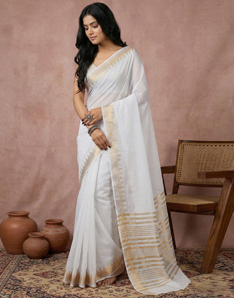 White Cotton Silk Woven Border Saree