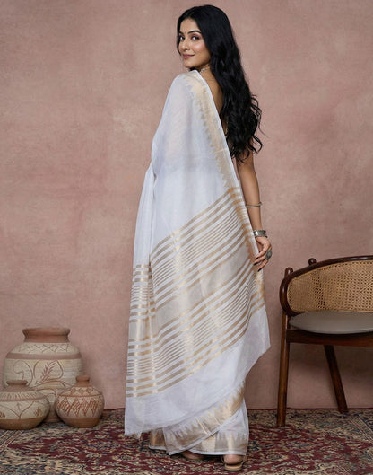 White Cotton Silk Woven Border Saree