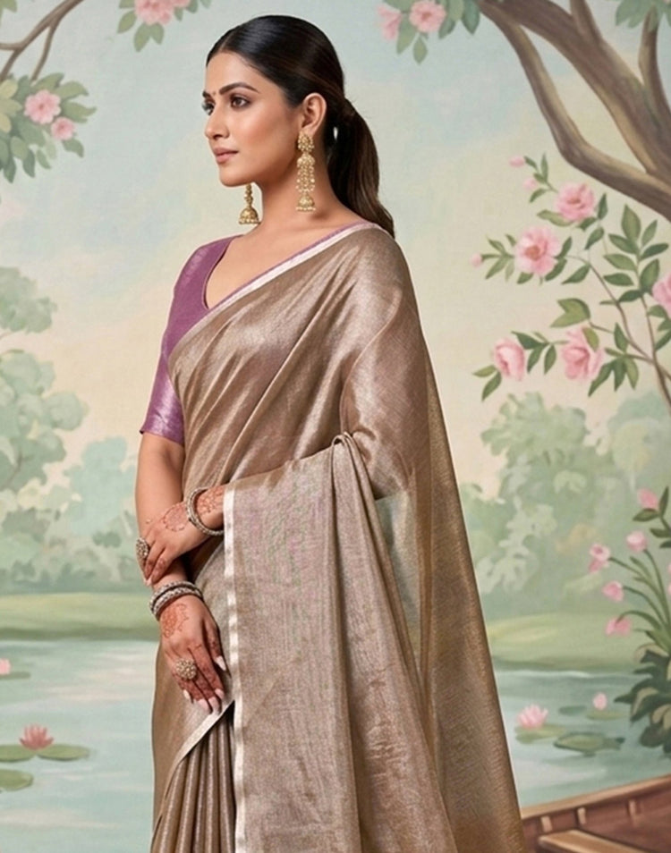 Brown Cotton Silk Tassels Woven Saree