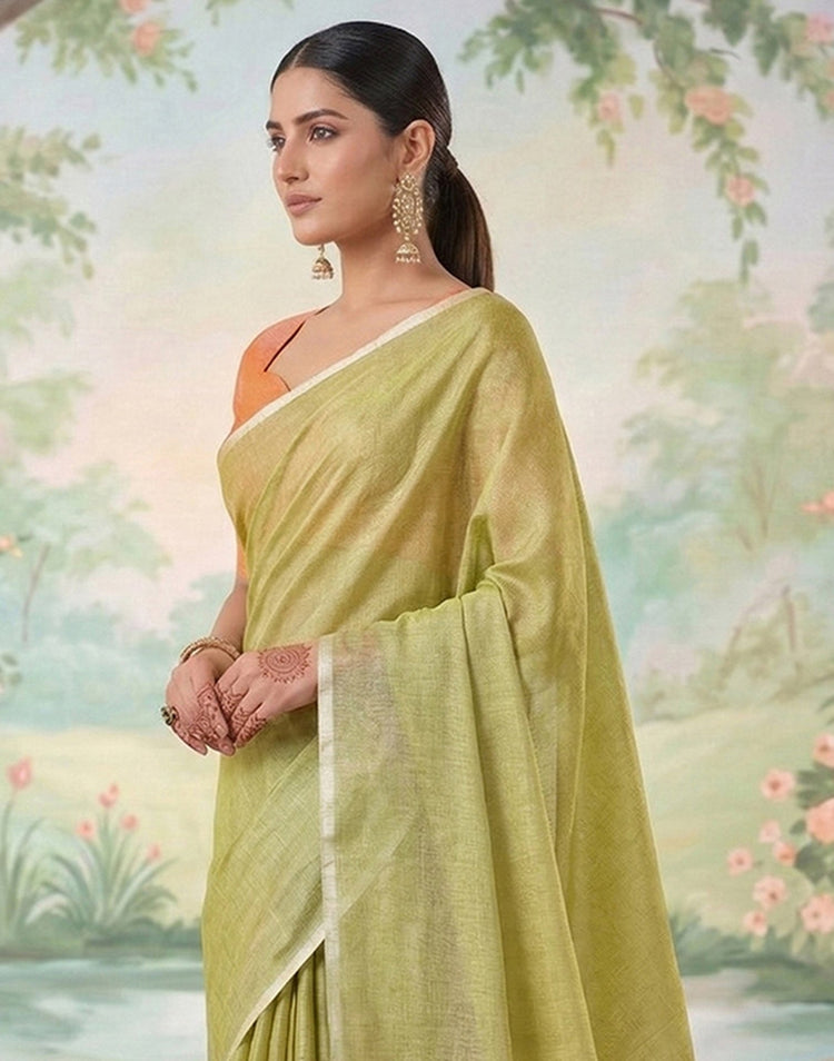 Light Mehndi Green Cotton Silk Tassels Woven Saree