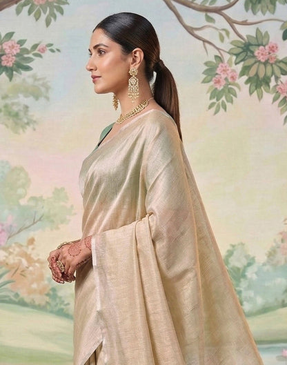 Beige Cotton Silk Tassels Woven Saree