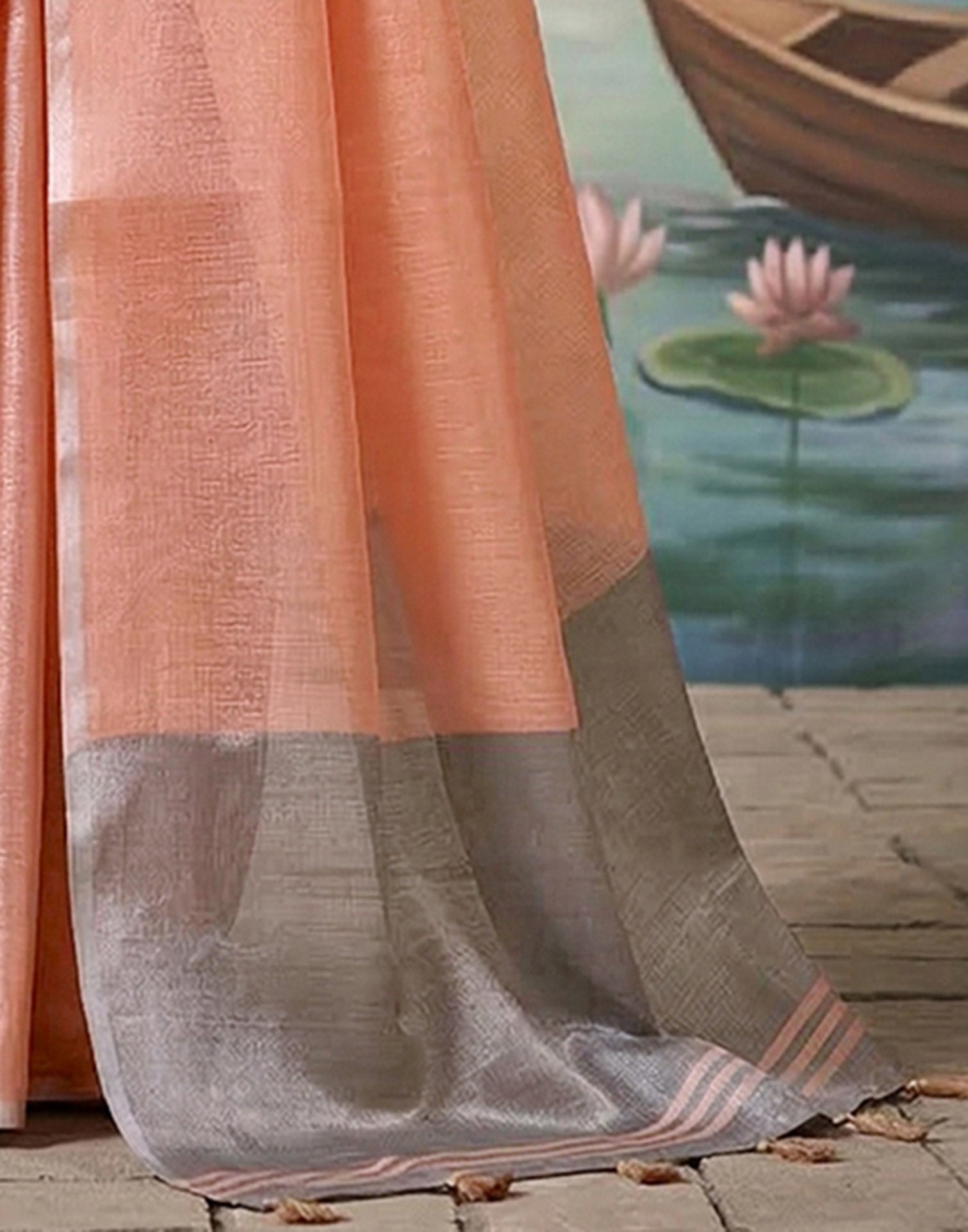 Peach Cotton Silk Tassels Woven Saree