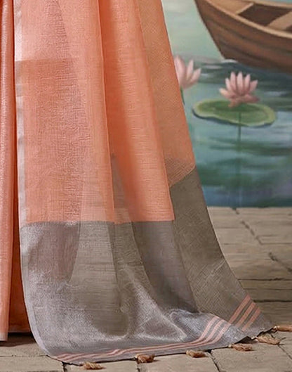 Peach Cotton Silk Tassels Woven Saree