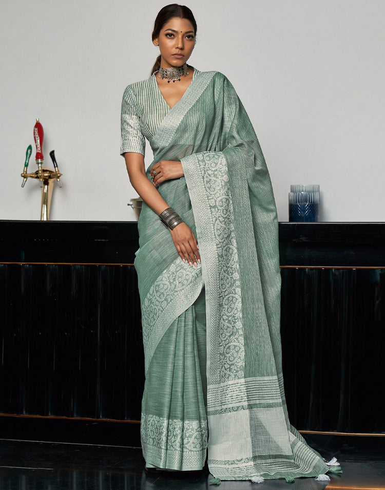 Mint Green Cotton Woven Saree