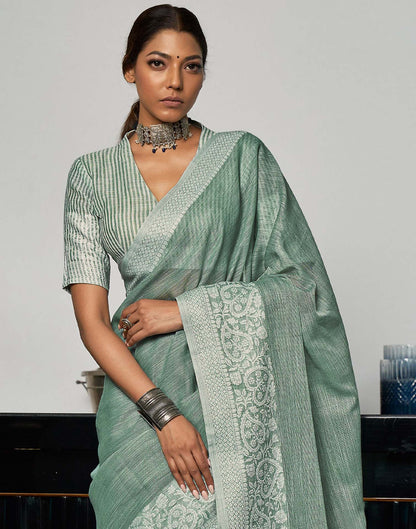 Mint Green Cotton Woven Saree