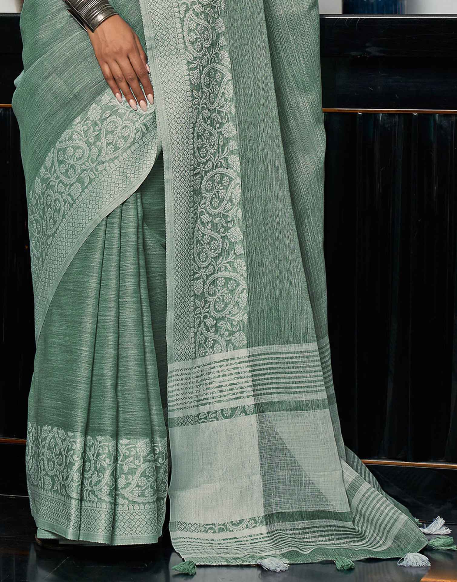 Mint Green Cotton Woven Saree