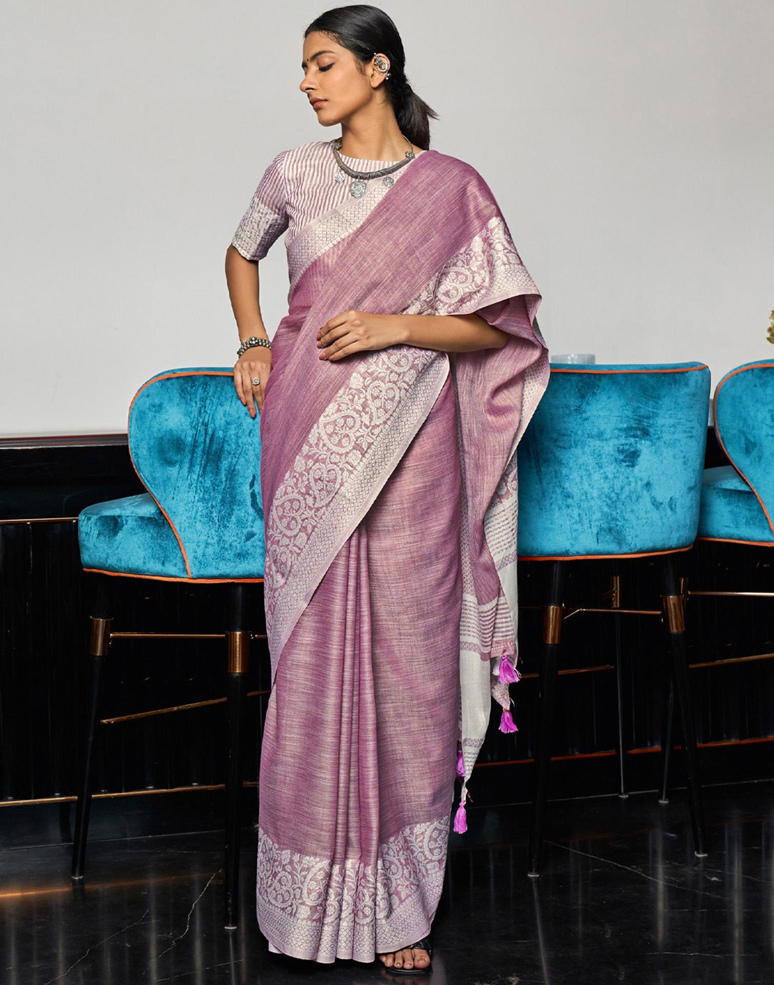Mauve Cotton Woven Saree