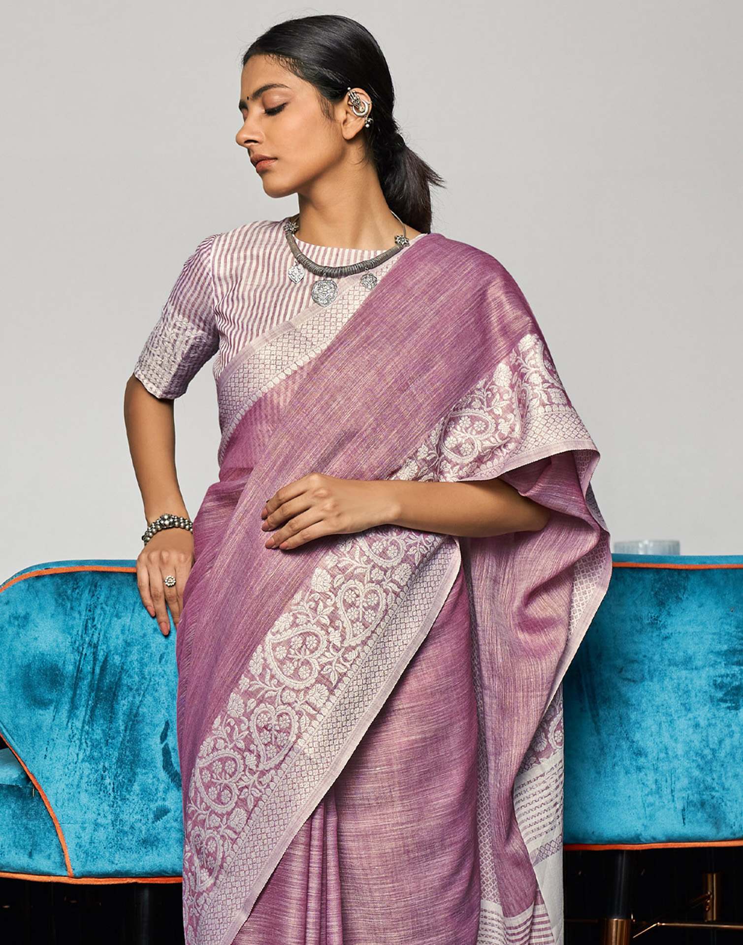 Mauve Cotton Woven Saree