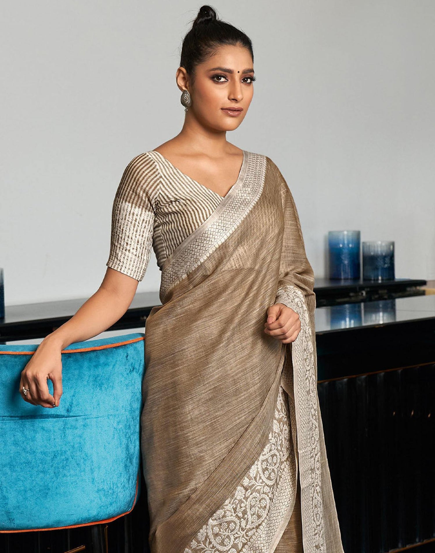 Dusty Beige Cotton Woven Saree