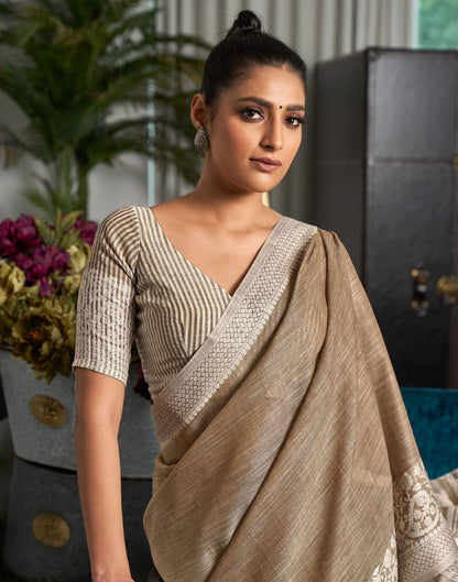 Dusty Beige Cotton Woven Saree