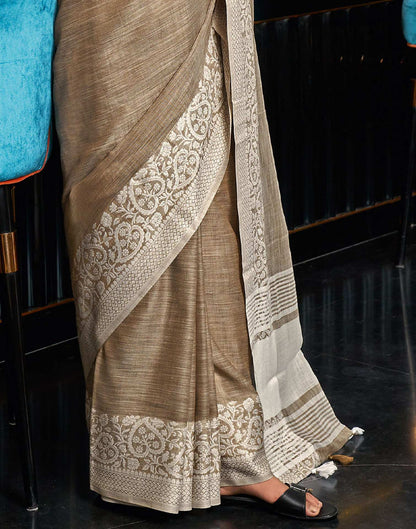 Dusty Beige Cotton Woven Saree