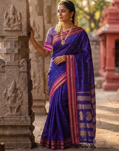 Purple Silk Woven Kanjivaram Saree