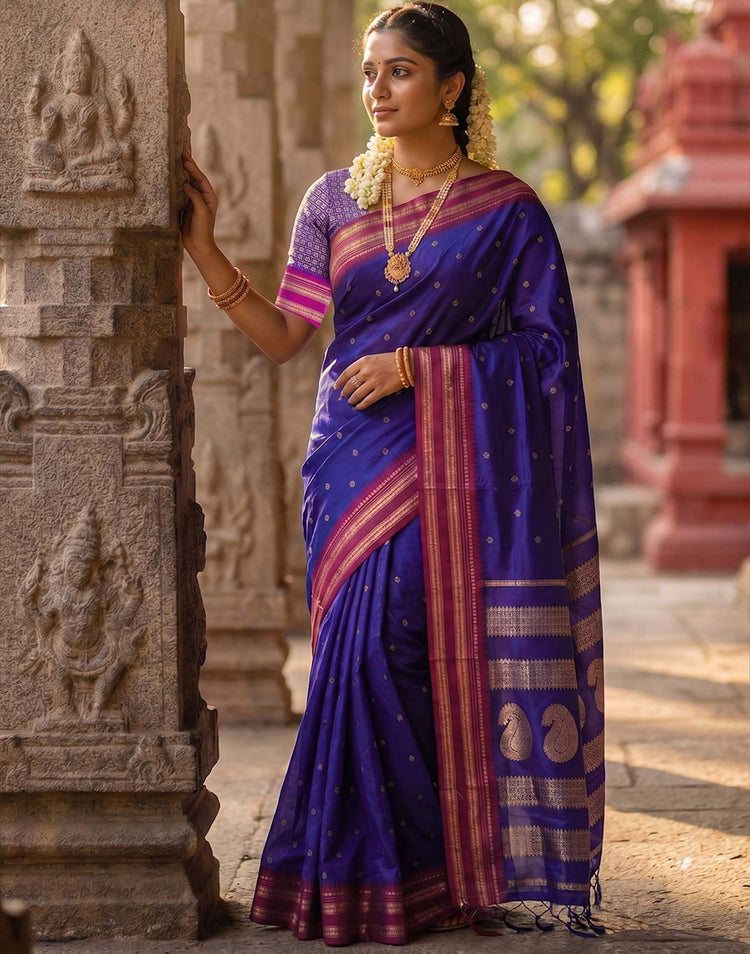 Purple Silk Woven Kanjivaram Saree