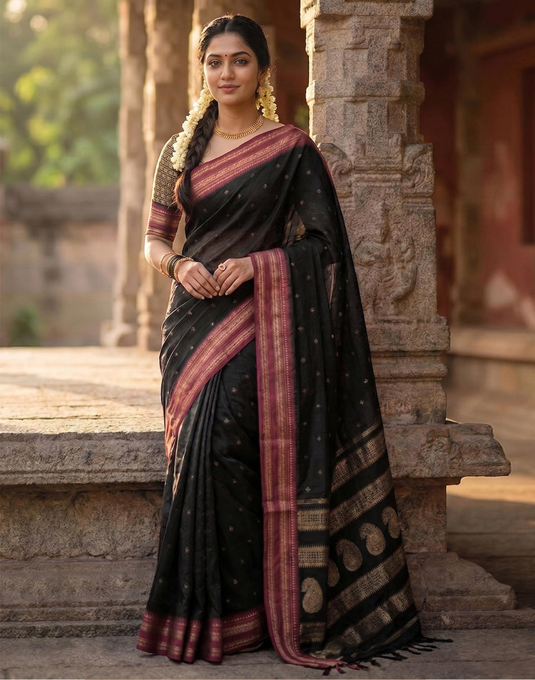 Black Silk Woven Kanjivaram Saree