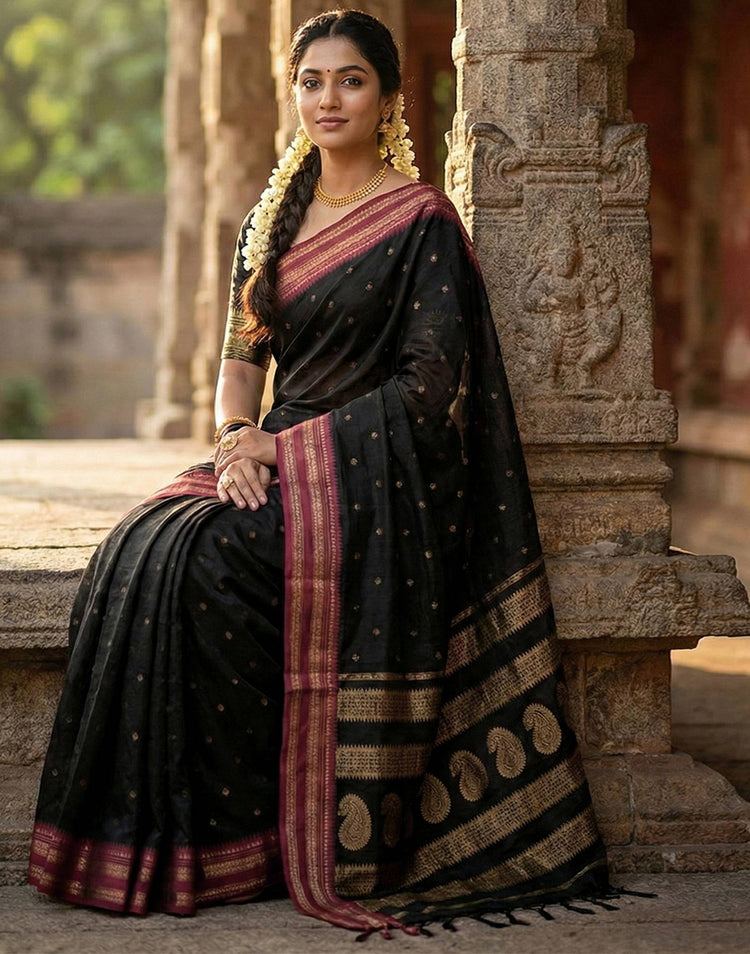 Black Silk Woven Kanjivaram Saree