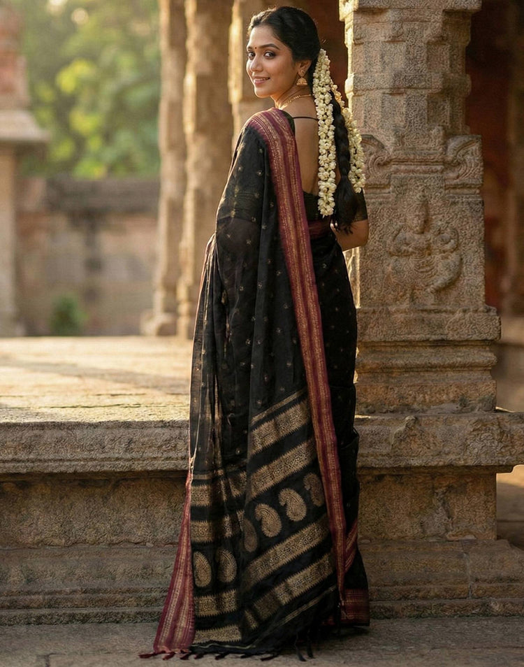 Black Silk Woven Kanjivaram Saree