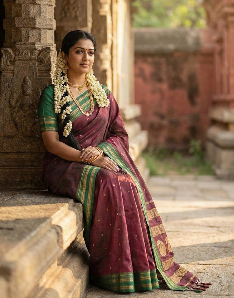 Maroon Silk Woven Kanjivaram Saree