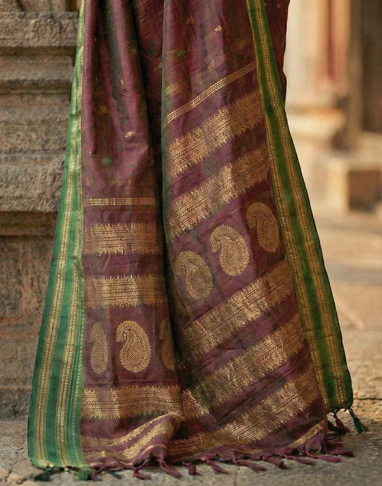 Maroon Silk Woven Kanjivaram Saree