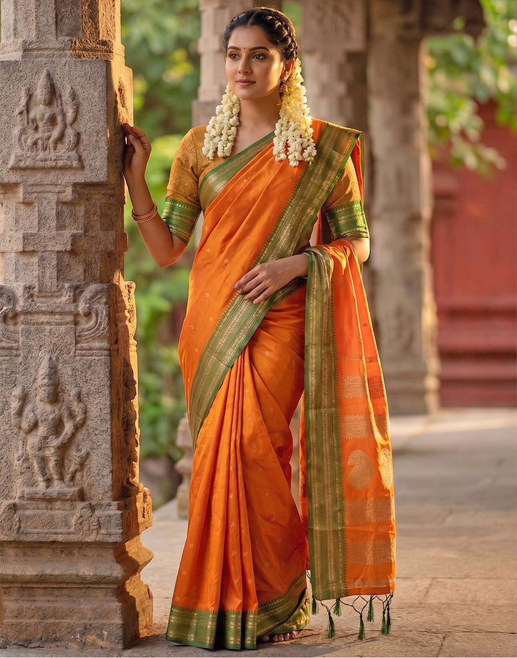 Orange Silk Woven Kanjivaram Saree