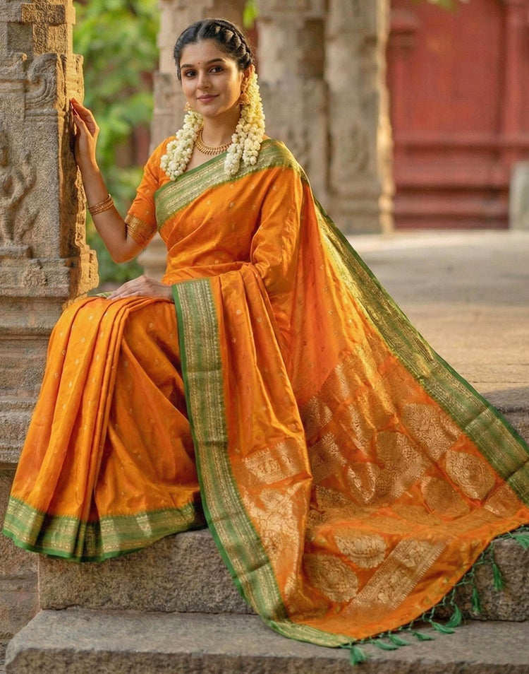 Orange Silk Woven Kanjivaram Saree