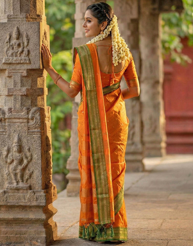 Orange Silk Woven Kanjivaram Saree