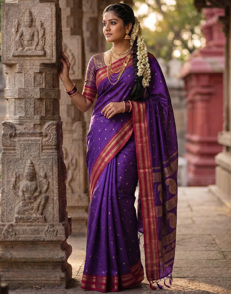 Purple Silk Woven Kanjivaram Saree