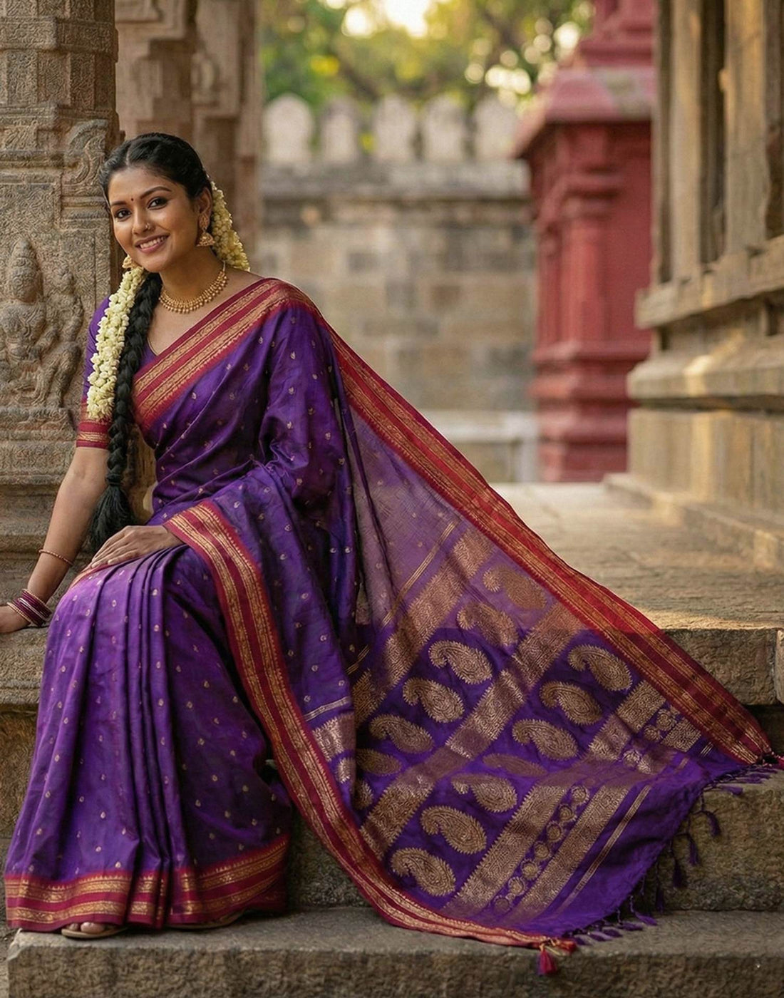 Purple Silk Woven Kanjivaram Saree