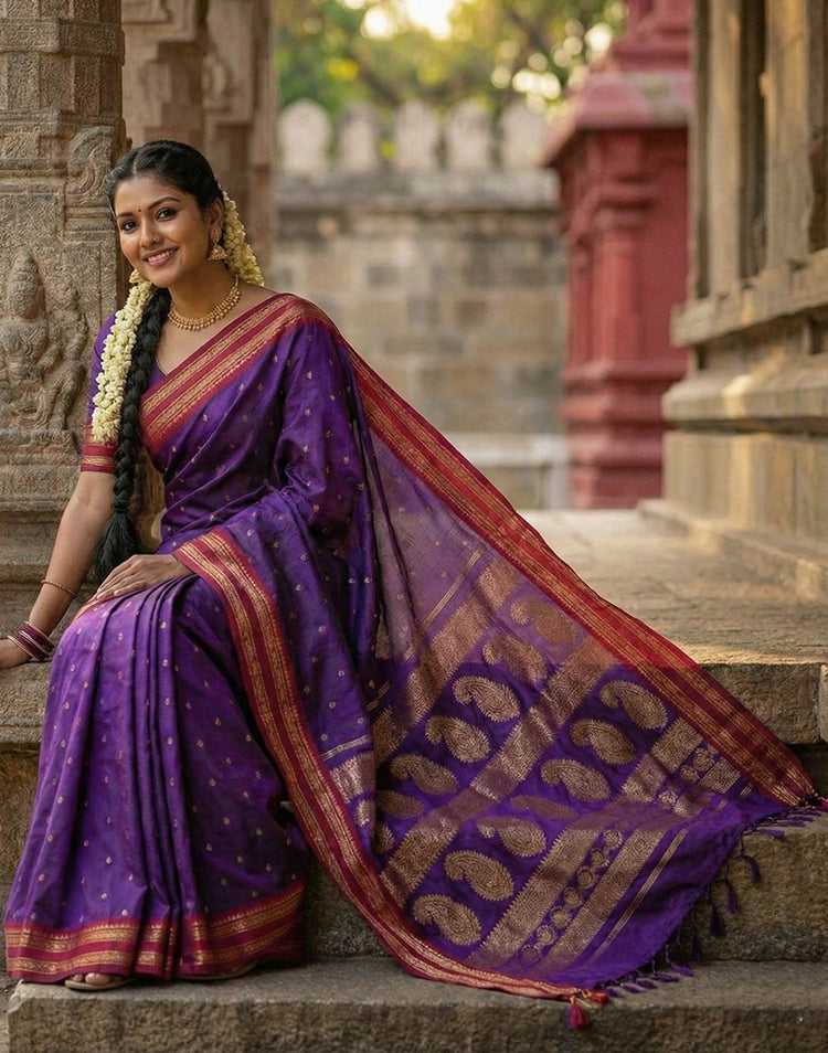 Purple Silk Woven Kanjivaram Saree