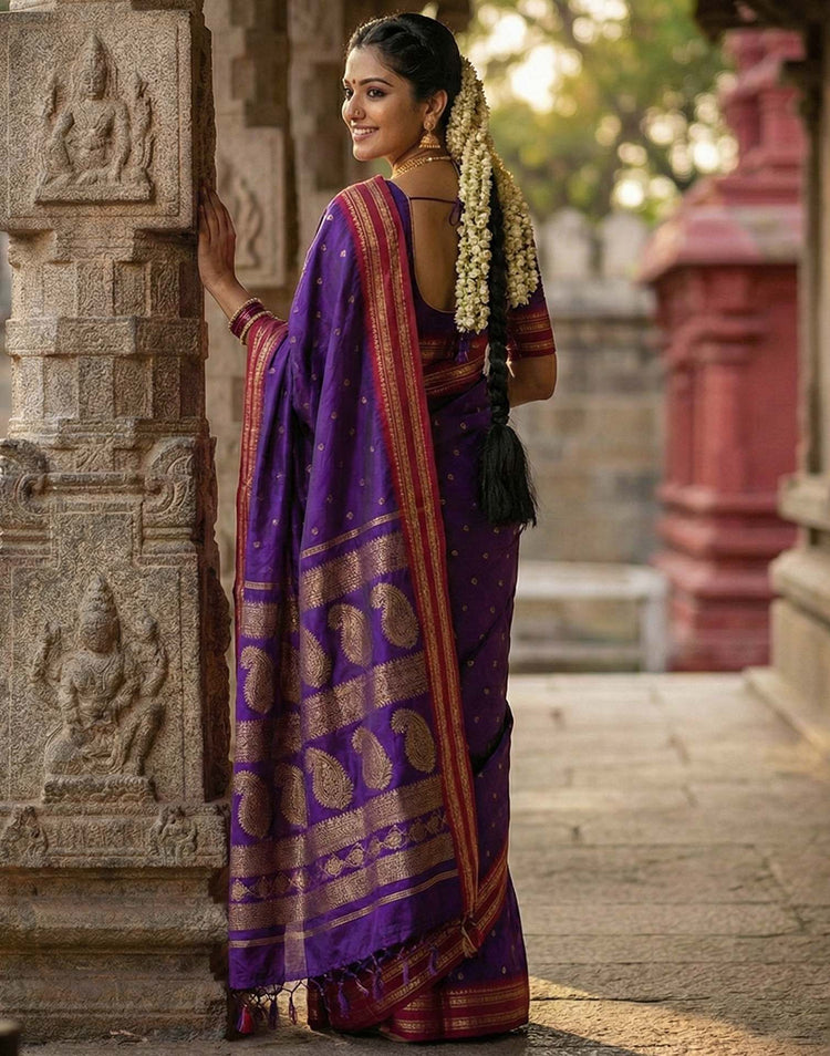 Purple Silk Woven Kanjivaram Saree