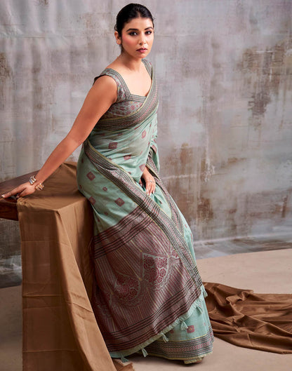 Light Mint Green Cotton Woven Saree