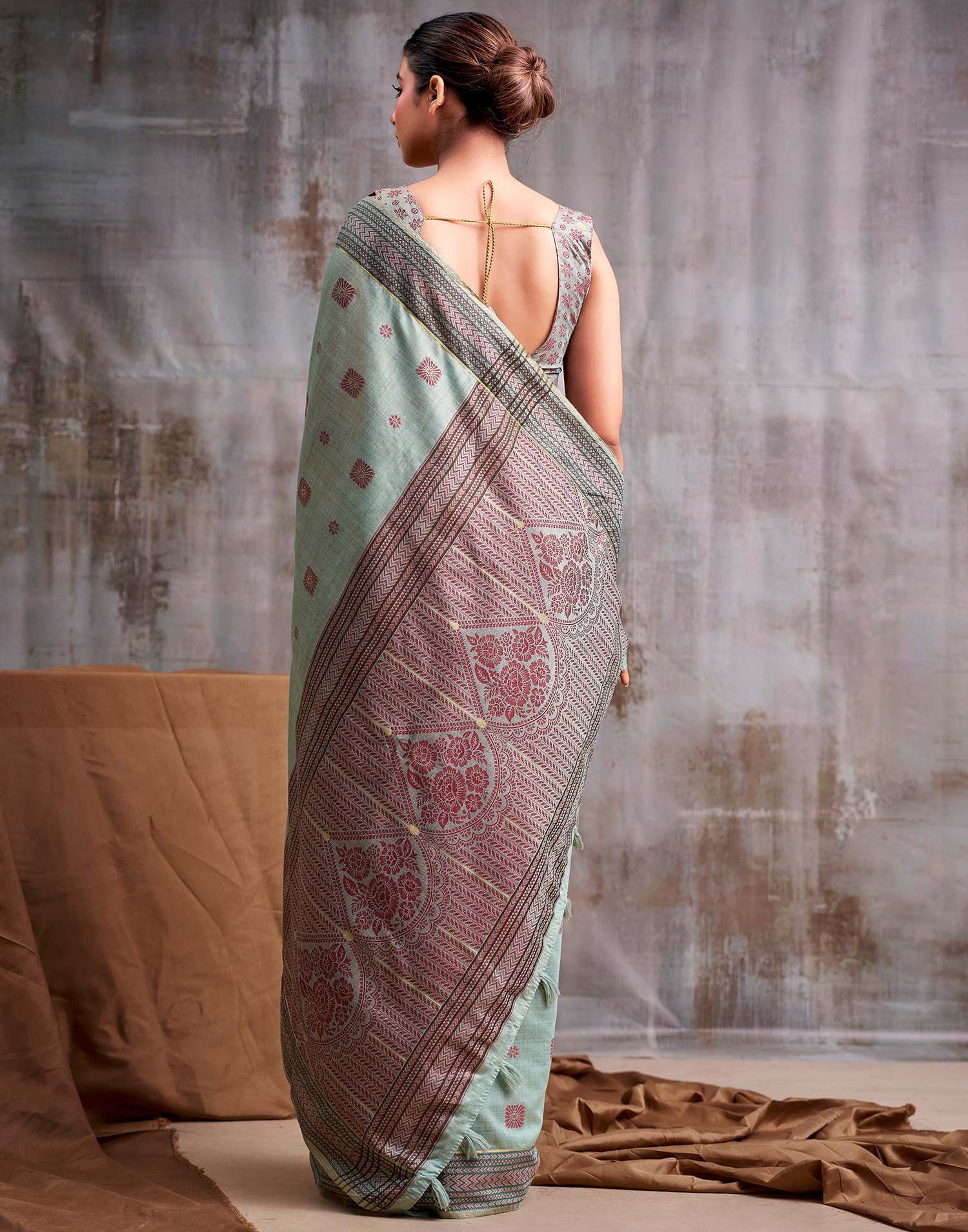 Light Mint Green Cotton Woven Saree