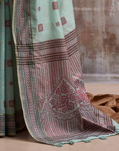 Light Mint Green Cotton Woven Saree