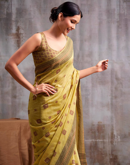 Yellow Cotton Woven Saree
